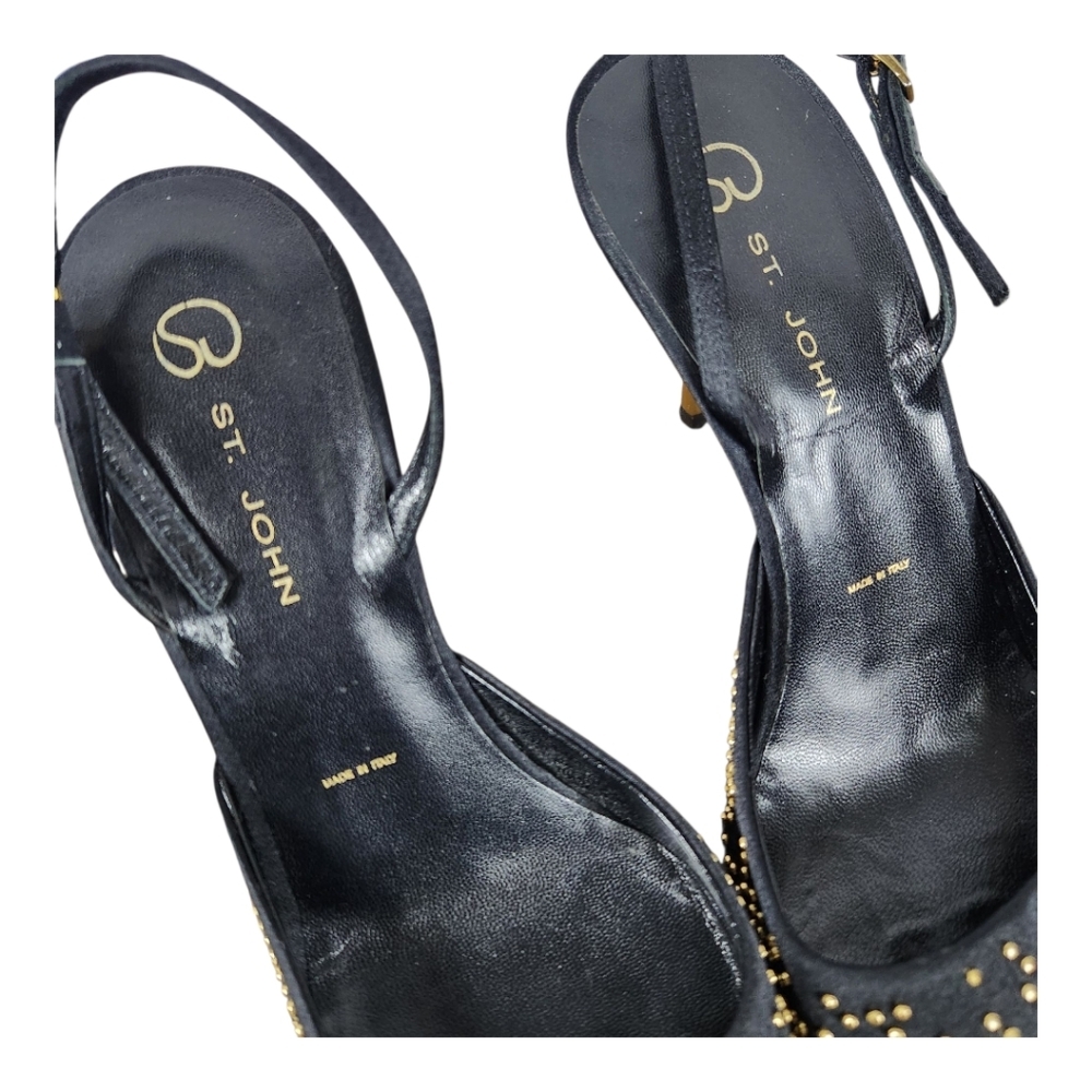 ST. JOHN Black and Gold Stud Slingback Heels (9) - Picture 7 of 7